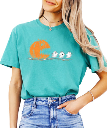 Pumpkin Ghost Fall Season Shirt for Women & Teens Funny Halloween Tee