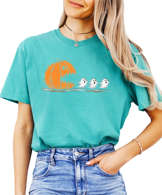 Pumpkin Ghost Fall Season Shirt for Women & Teens Funny Halloween Tee
