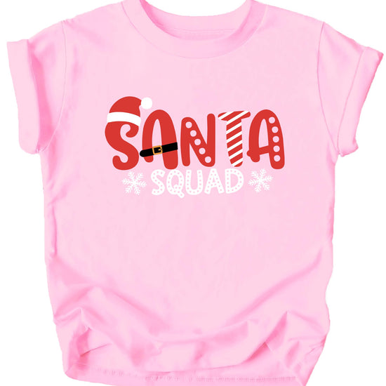 Santa Squad Christmas graphic tee for kids and toddlers in mauve with white print detail