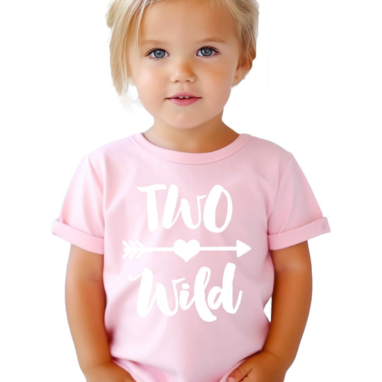 Side view of Two Wild second birthday toddler shirt showing fit and fabric