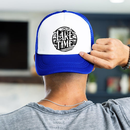 It's Lake Time Unisex Trucker Hat Lake Day Graphic Foam Front Classic 5 Panel Mesh Snapback