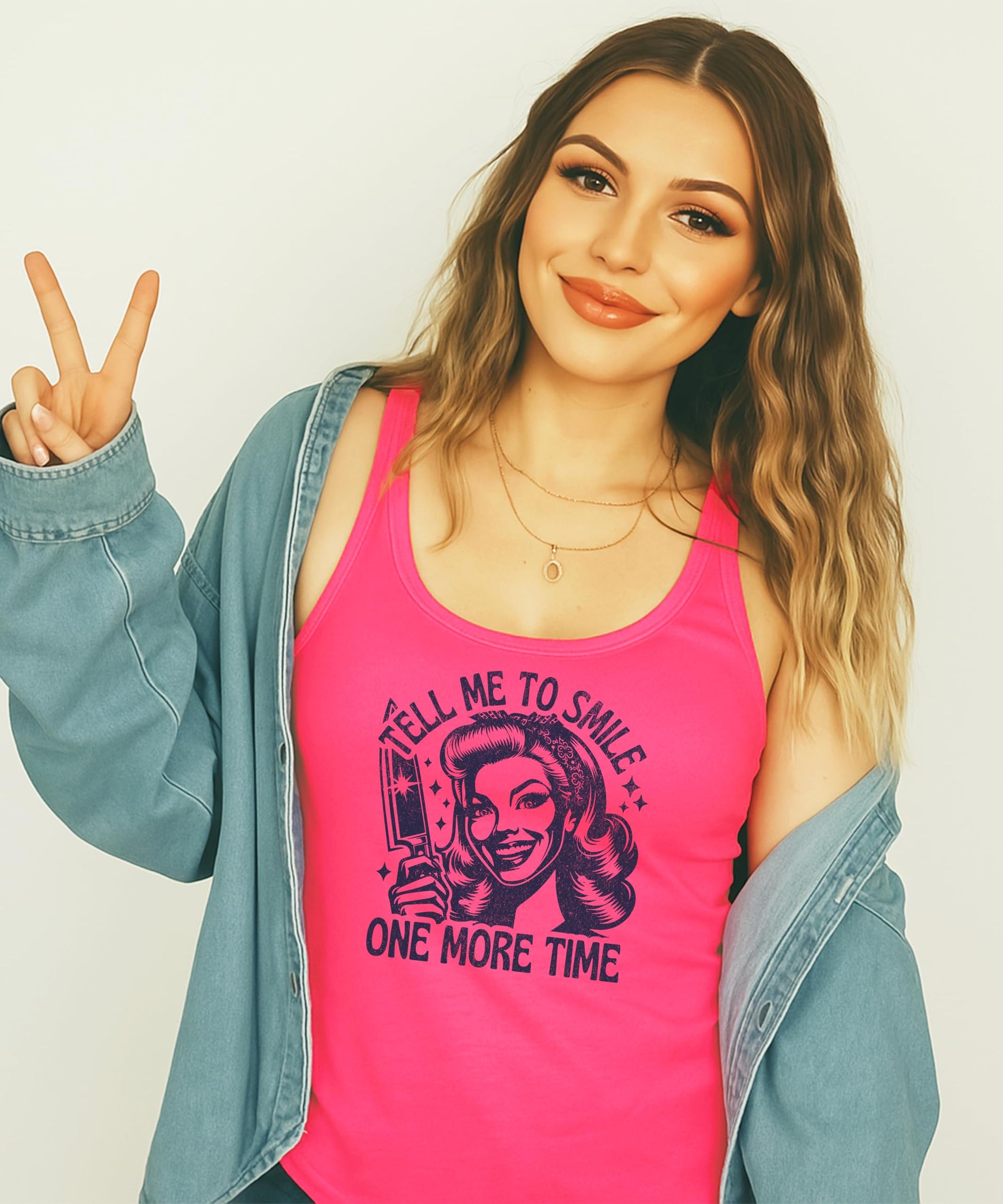 Back view of Tell Me to Smile women's tank top showing garment construction