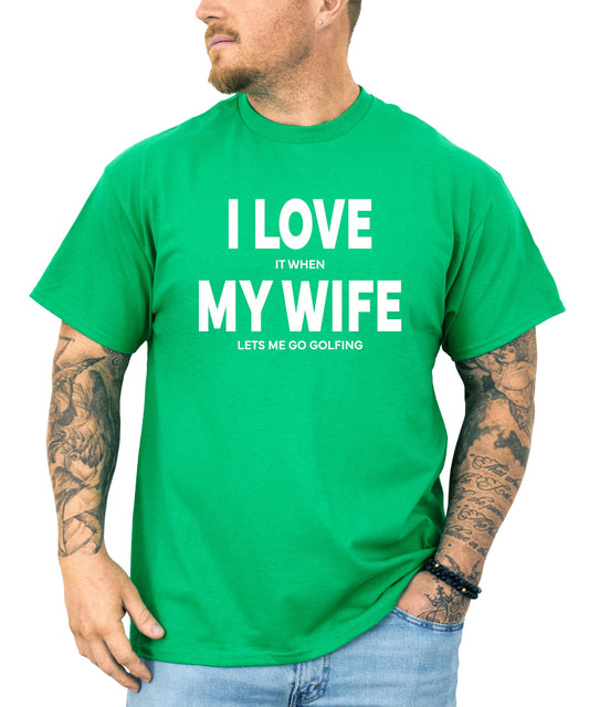 Front view of funny golf graphic tee for men in dark gray heather fabric