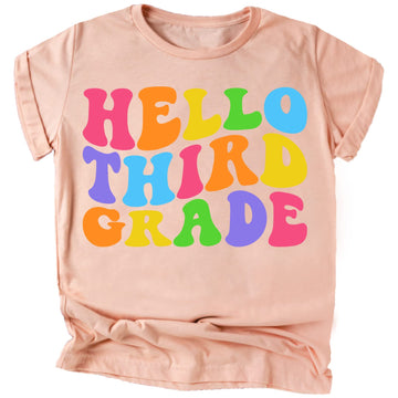 Hello 3rd Grade Back to School Gift 1st Day of School Wavy Shirts Pink Shirt Youth Small