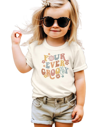 Four Ever Groovy Daisy Adorable 4th Birthday Shirt for Baby Toddler Girl Fourth Birthday Outfit Natural Shirt 5-6