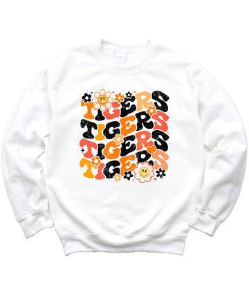 Tigers Sweatshirt for Women, Teens & Youth Retro Black and Orange Sports Sweater