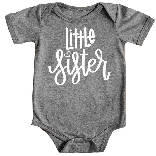 Infant Gender Reveal Little Sister with Heart i Bodysuit for Baby Girls