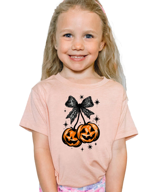 Halloween Jack-O-Lantern Pumpkin with Black Bow Shirt for Women, Teens & Girls Spooky Season Tee