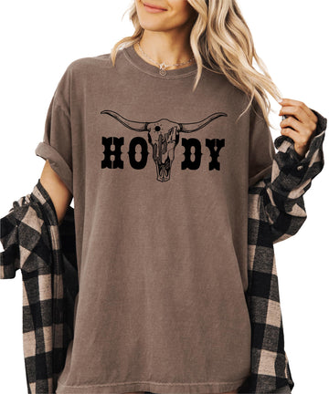 Howdy Shirt for Women & Teens Western Bull Skull Tee