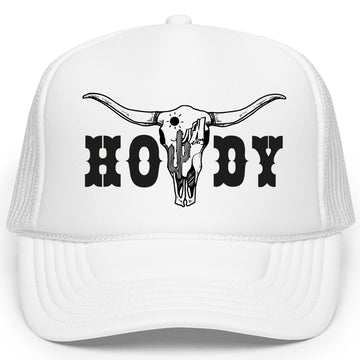 Howdy Bullskull Trucker Hat for Men & Women Western Foam Front Classic 5 Panel Mesh Snapback