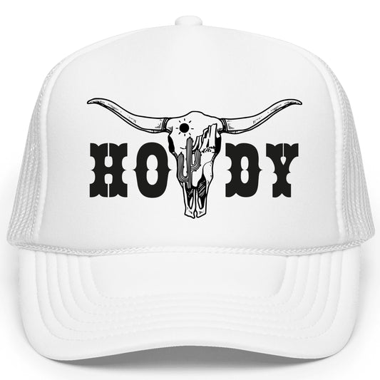 Howdy Bullskull Trucker Hat for Men & Women Western Foam Front Classic 5 Panel Mesh Snapback