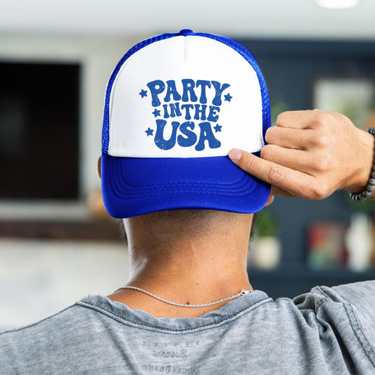 Olive Loves Apple Party in the USA 4th of July Trucker Hat Classic 5 Panel Mesh Snap Back