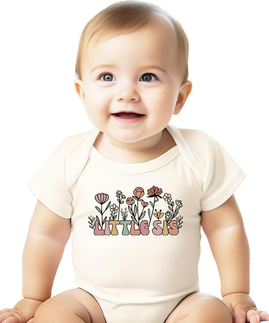 Floral Little Sister Bodysuit for Baby Girls Spring Baby Reveal Flowers Boho New Baby One-Piece