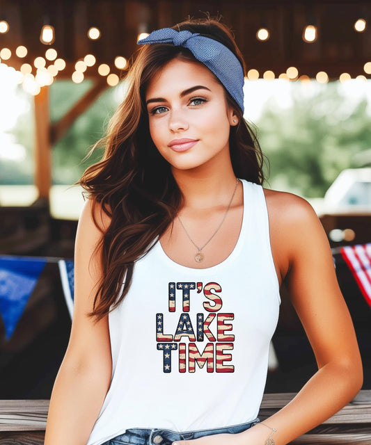 Olive Loves Apple It's Lake Time Tank Top for Women & Teens American Flag Tank Top