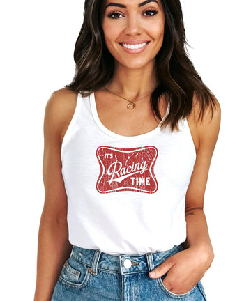 It's Racing Time Tank Top for Women and Teens Vintage Retro Sleeveless Tee Red/White Tank Top Medium