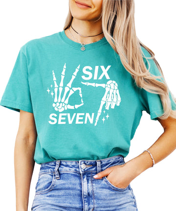 Six Seven Skeleton Shirt for Men & Women Funny Gen Z 6 7 Halloween Meme Tee Pepper Shirt Adult Large