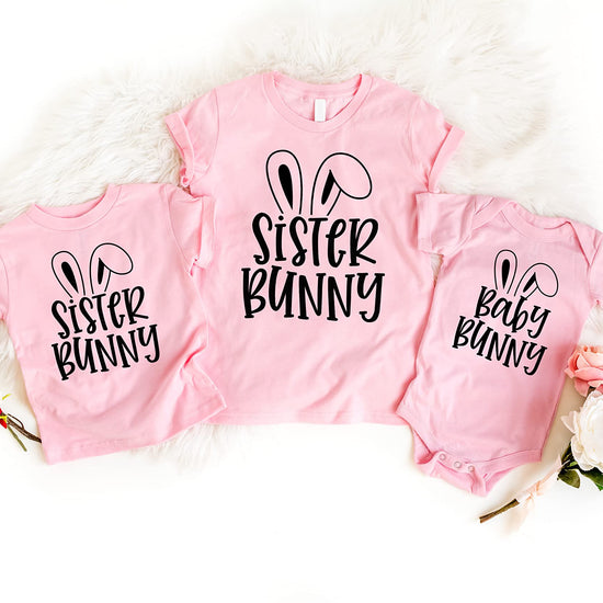 Toddler in Easter bunny matching family bodysuit from Olive Loves Apple