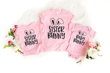 Toddler in Easter bunny matching family bodysuit from Olive Loves Apple