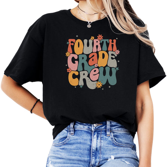 Back view of peach Fourth Grade Crew kids t-shirt