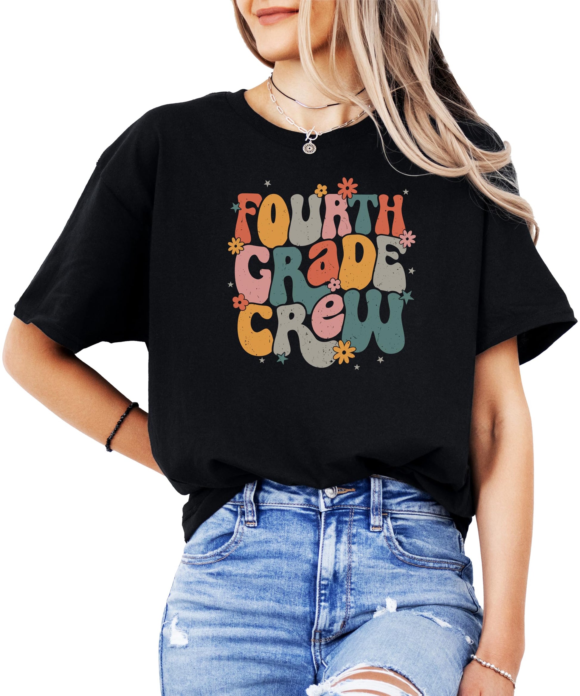 Back view of peach Fourth Grade Crew kids t-shirt