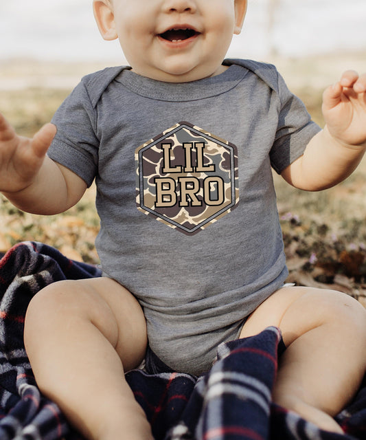 Camo Lil Bro Baby Bodysuit | Little Brother Infant Outfit