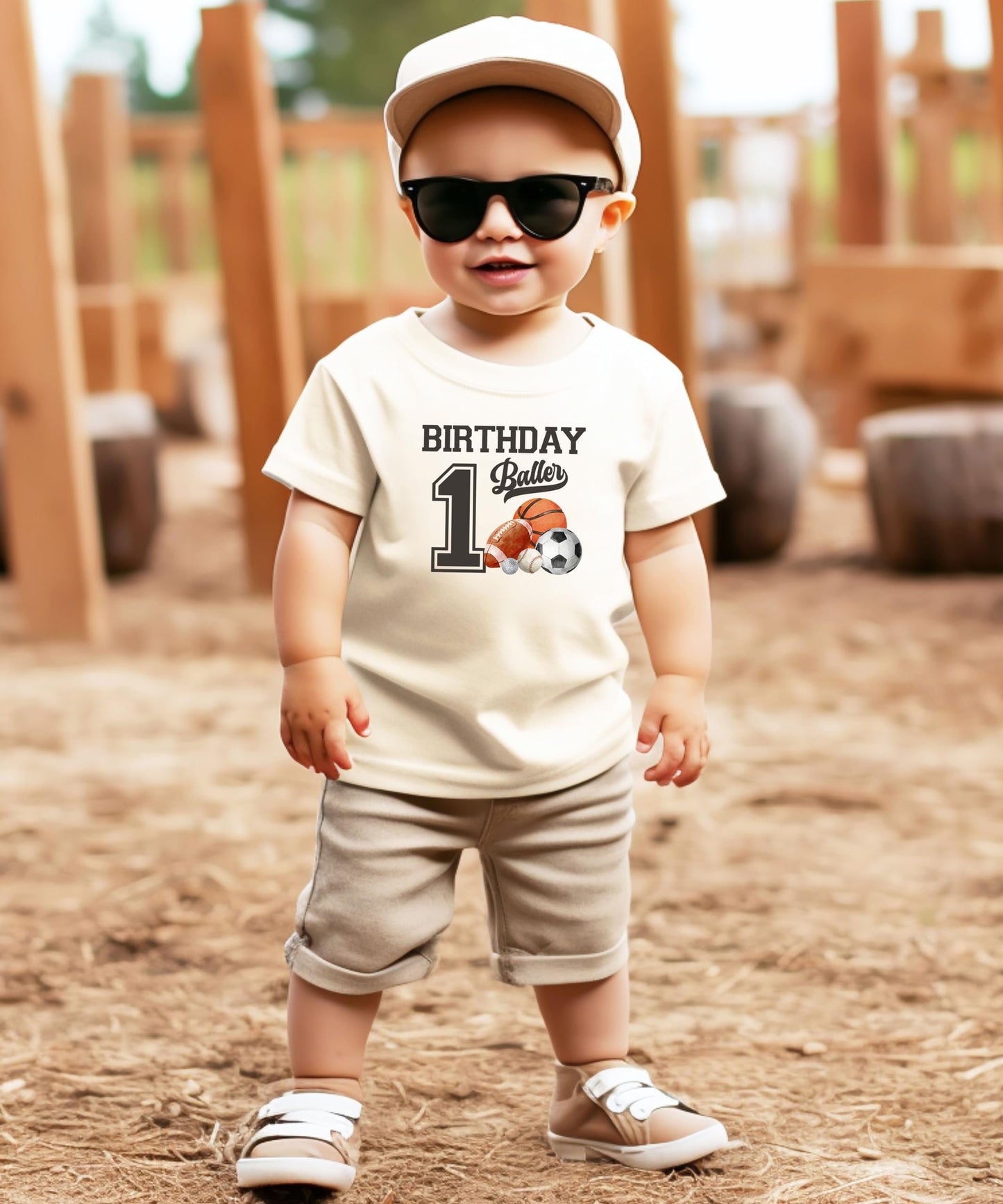 1st Birthday Baller Shirt for Boys Sports Theme Party T-Shirt for 1 Year Old