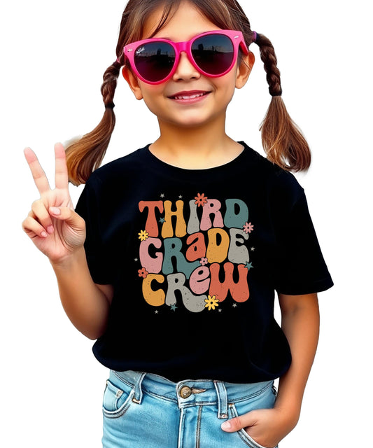 Third Grade Crew Shirt for Girls Colorful Retro Back to School Graphic T-Shirt for Kids