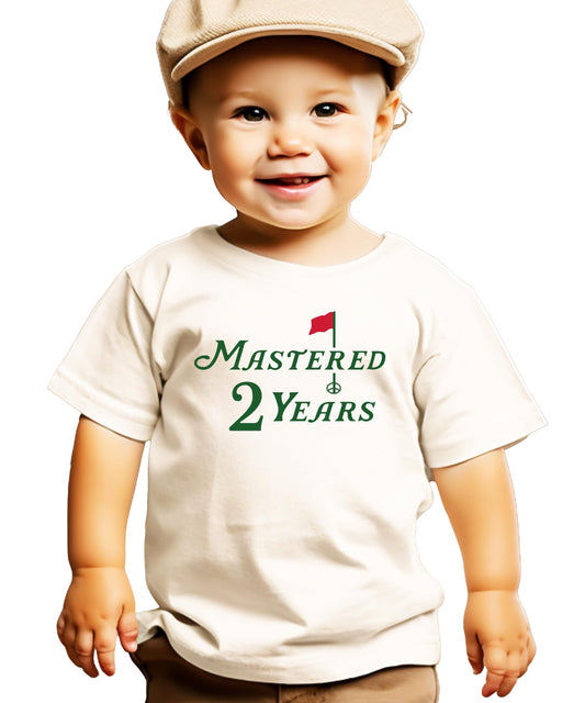 Mastered 2 Years golf-themed second birthday t-shirt for boys in natural color