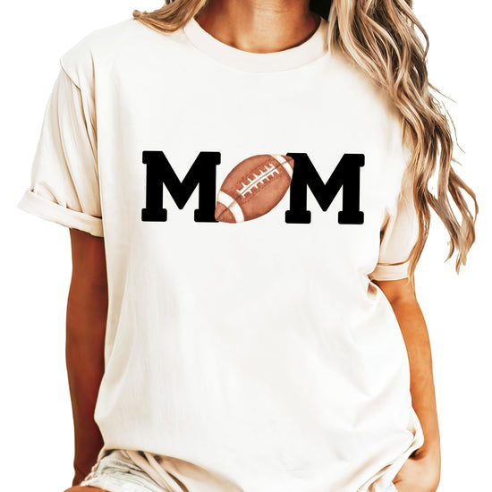 Detail shot of football birthday graphic print quality on natural shirt