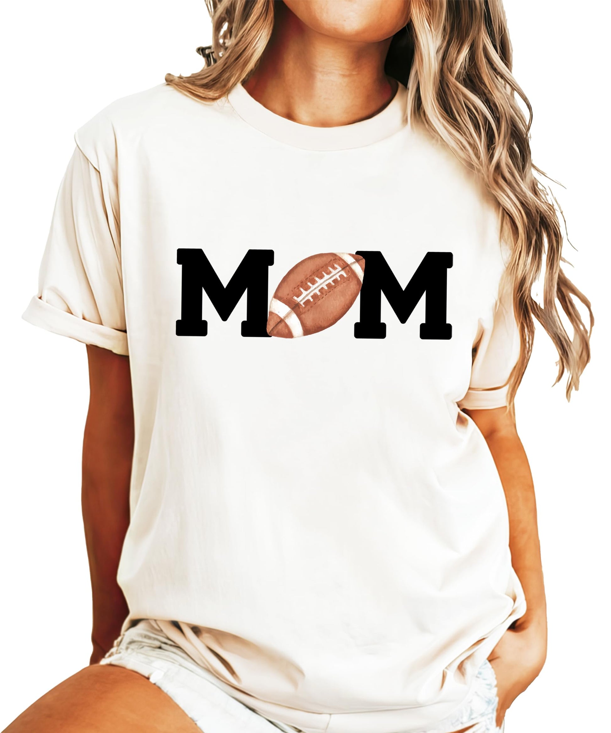 Detail shot of football birthday graphic print quality on natural shirt