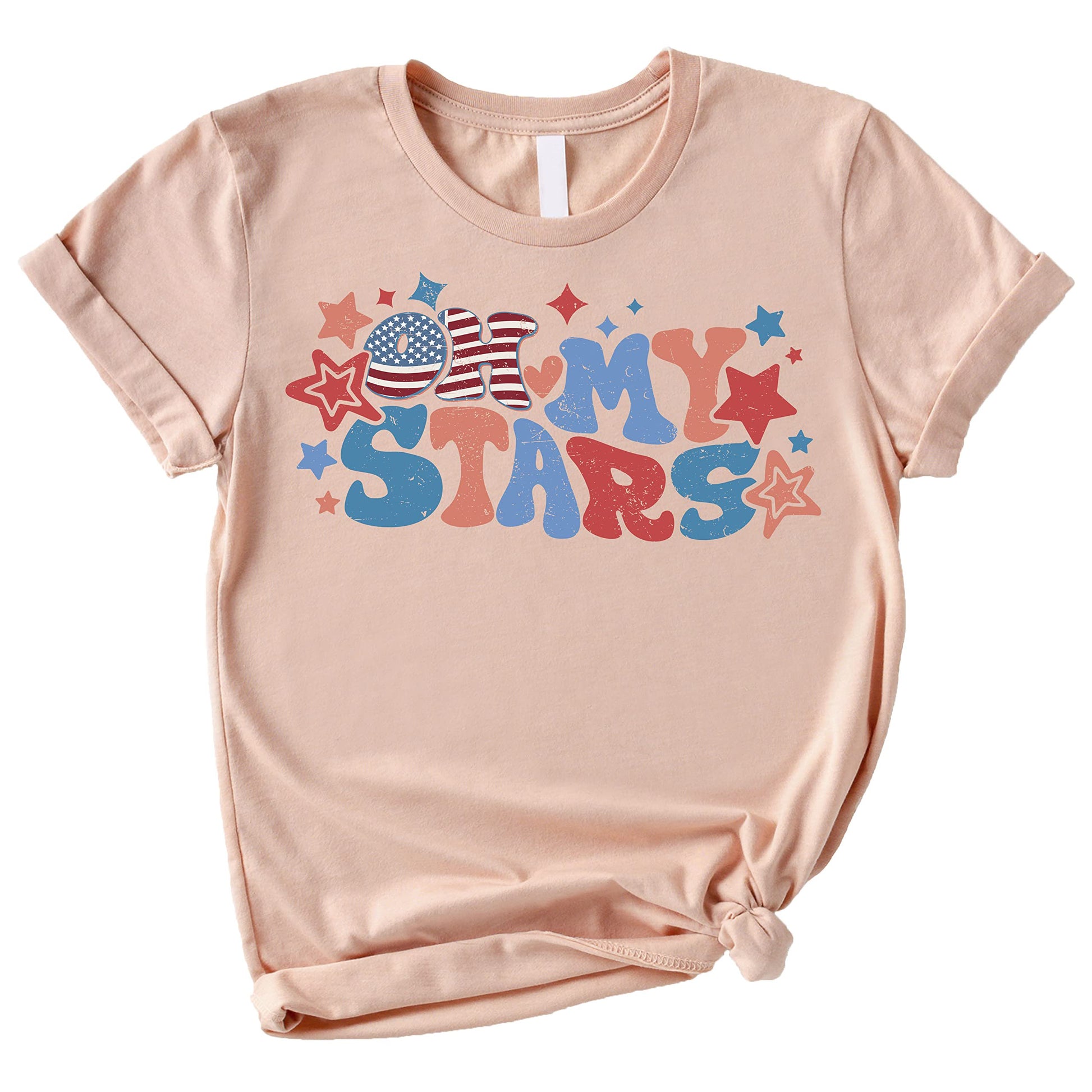 Oh My Stars patriotic matching family 4th of July shirt in natural with star graphic design