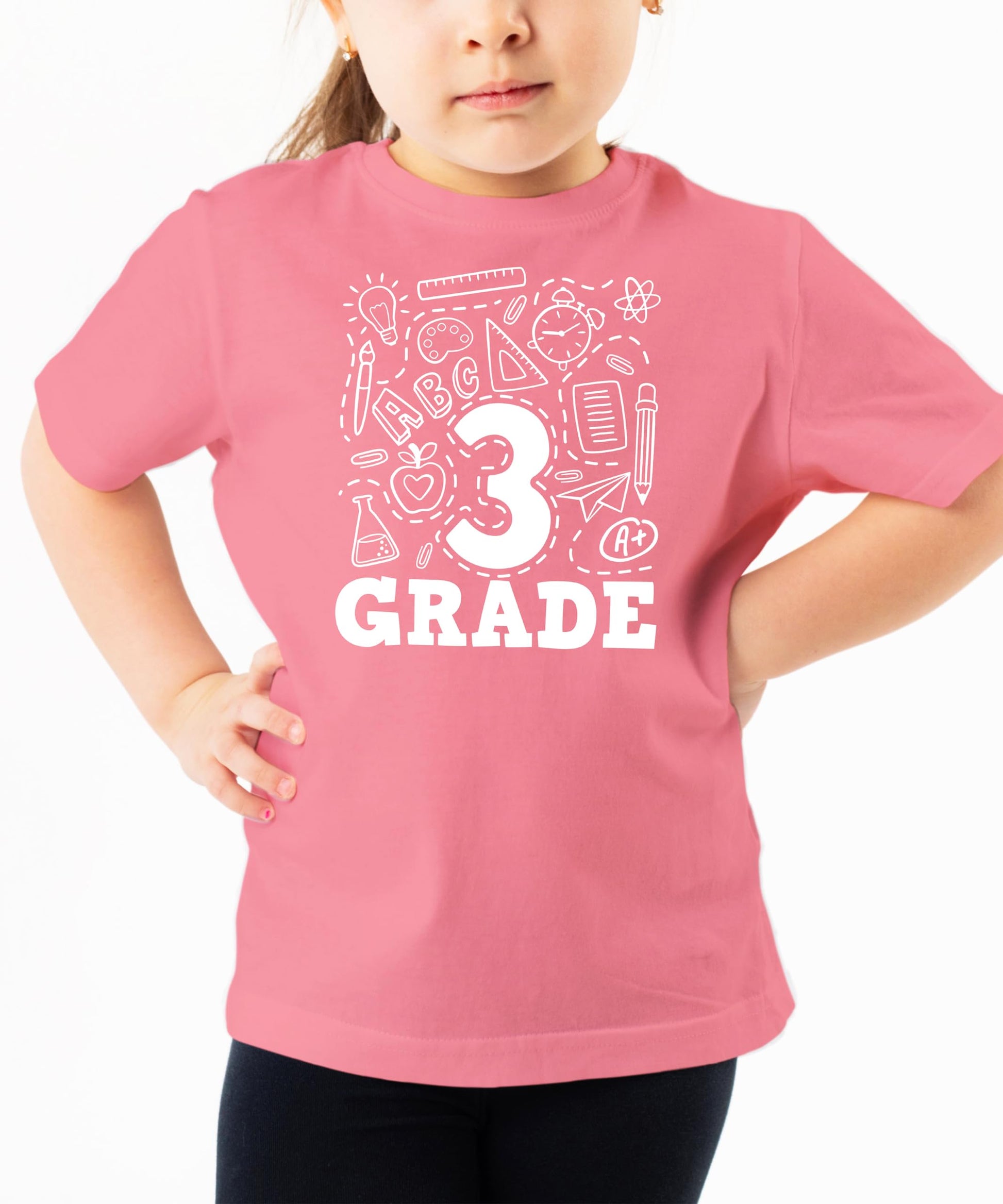 Flat lay of youth mauve third grade raglan and tee back to school shirt set