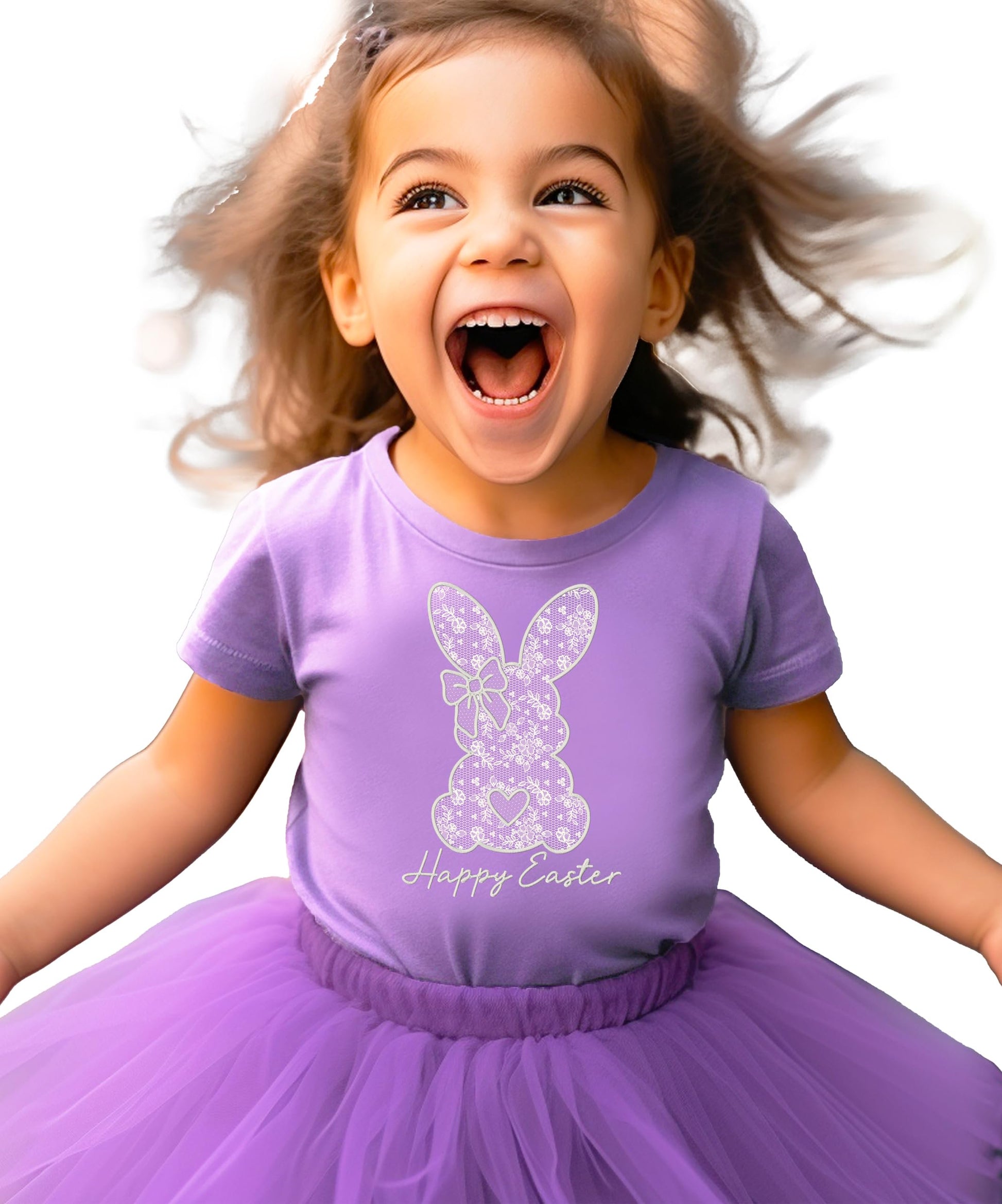 Happy Easter girls shirt with decorative bunny and script font details