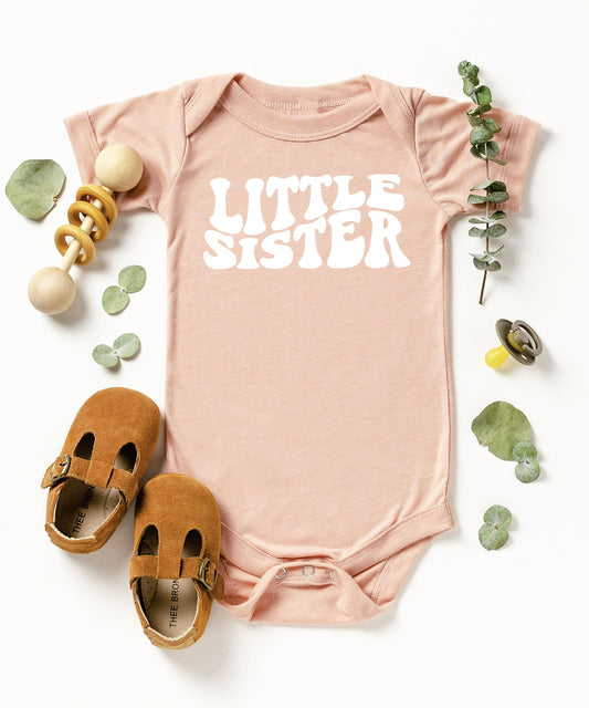 Olive Loves Apple Little Sister Groovy Wavy Bodysuits White on Military Green Bodysuit