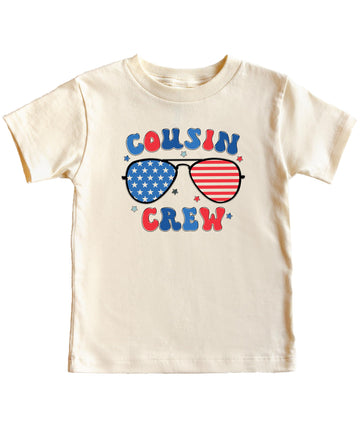 Detail shot of high-quality print on Cousin Crew patriotic youth t-shirt