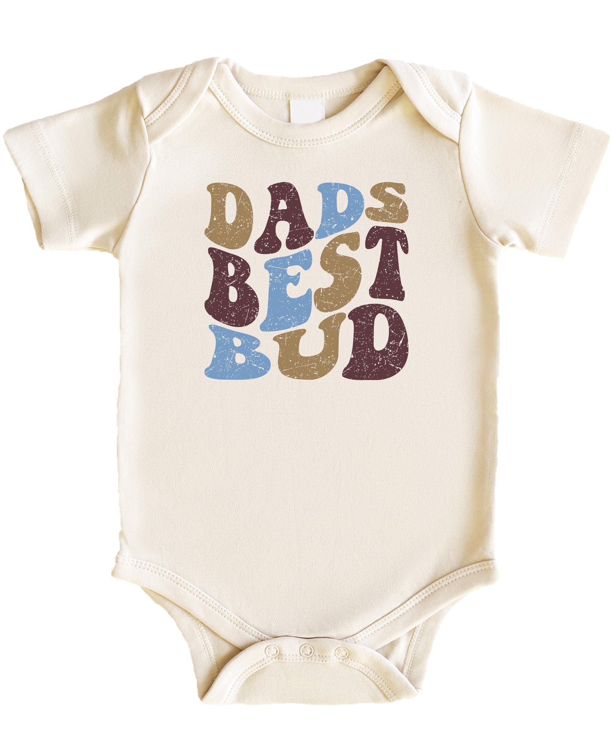 Dad's Best Bud retro earthy graphic baby bodysuit in natural color for newborn boys