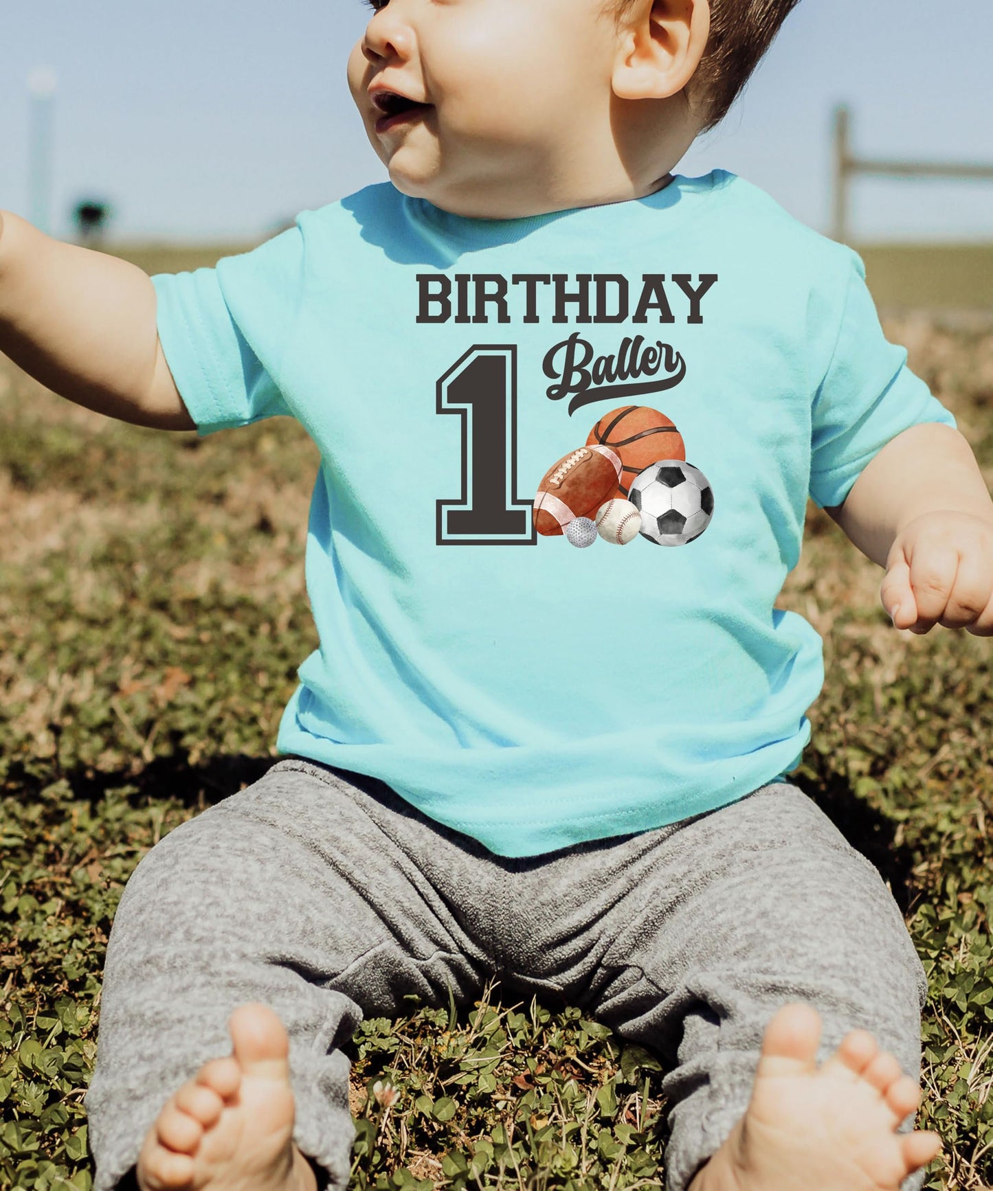 1st Birthday Baller Shirt for Boys Sports Theme Party T-Shirt for 1 Year Old