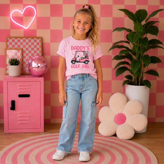Daddy's Golf Girl toddler graphic tee in pink colorway — cute golf gift for daughters