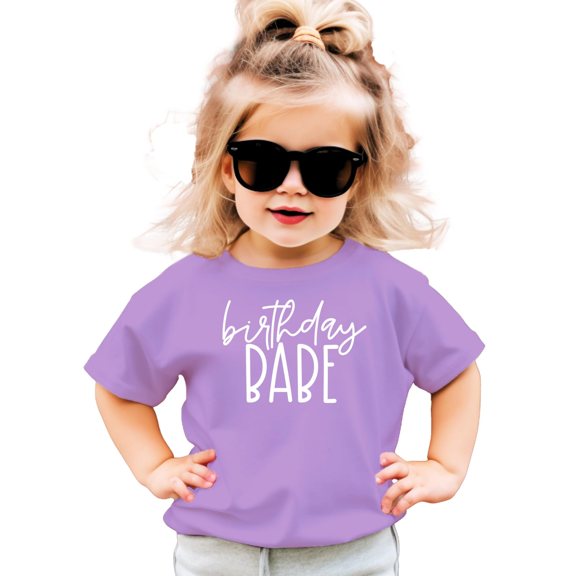 Olive Loves Apple Birthday Babe shirt styled as a birthday girl outfit
