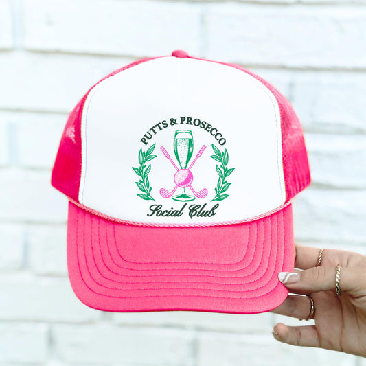 Putts and Pros Trucker Hat for Women Trendy Golfer Foam Front Classic 5 Panel Mesh Snapback