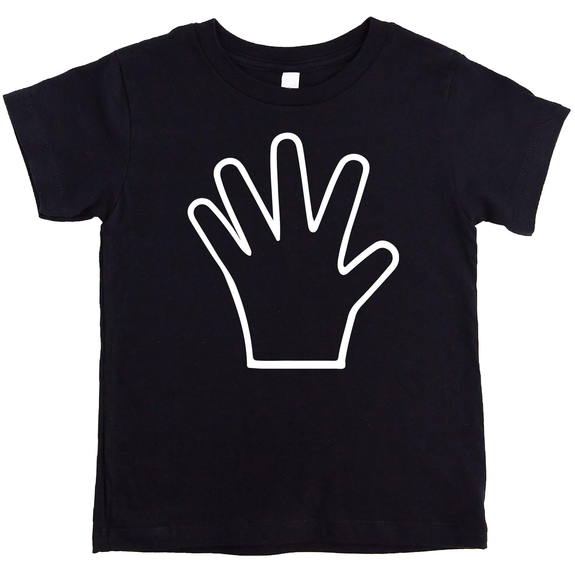 Close-up of five fingers hand print design on kids birthday shirt