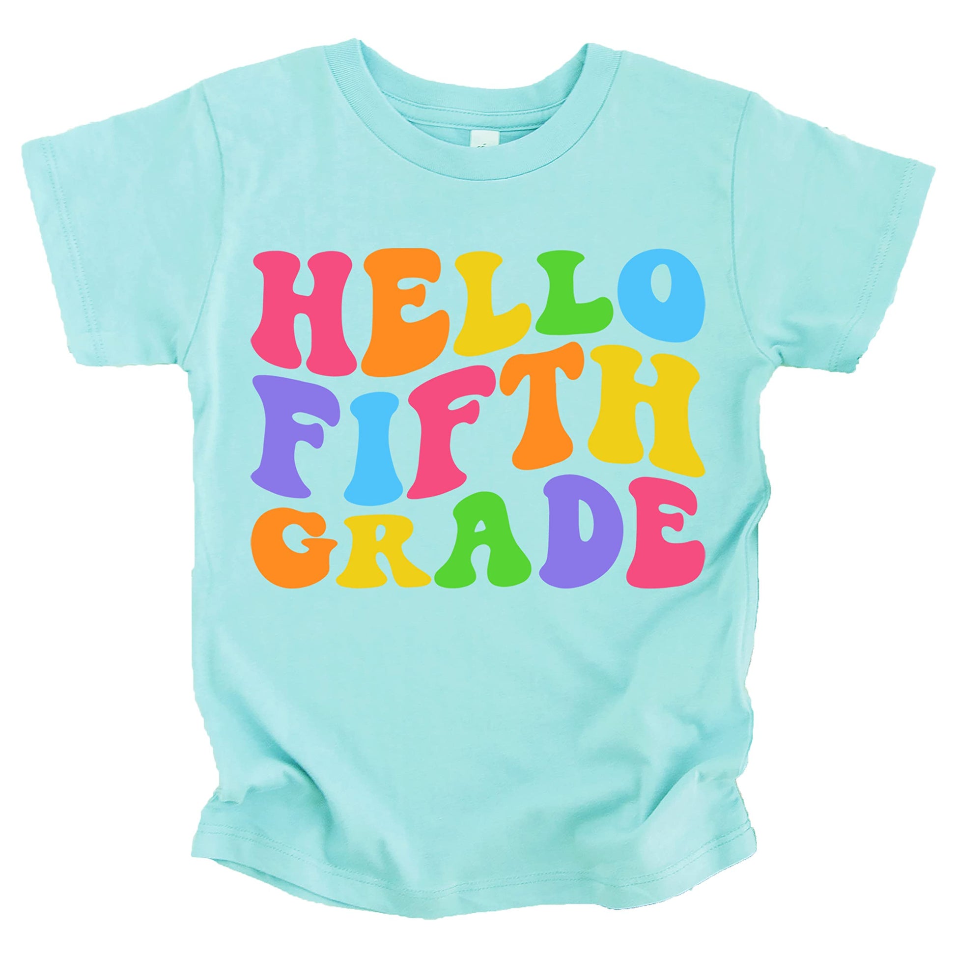 Hello 5th Grade back to school graphic tee laid flat showing full design detail