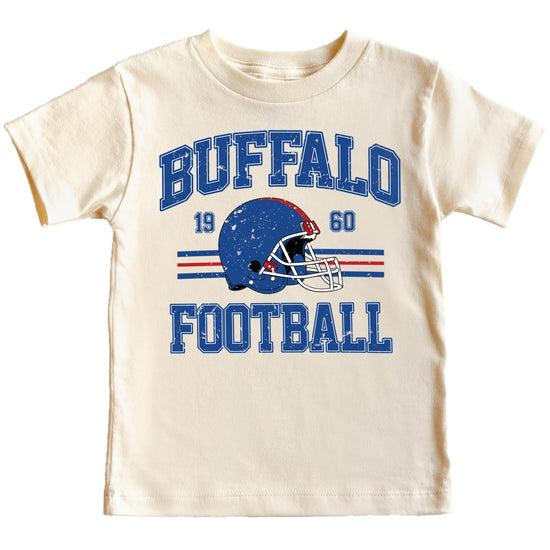 Back view of natural colored Buffalo Football vintage shirt showing plain back without graphics