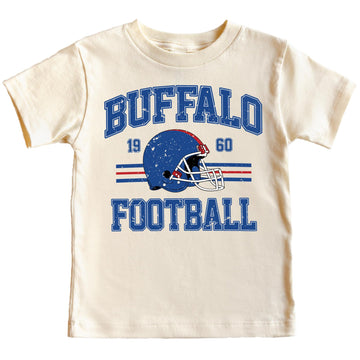 Back view of natural colored Buffalo Football vintage shirt showing plain back without graphics