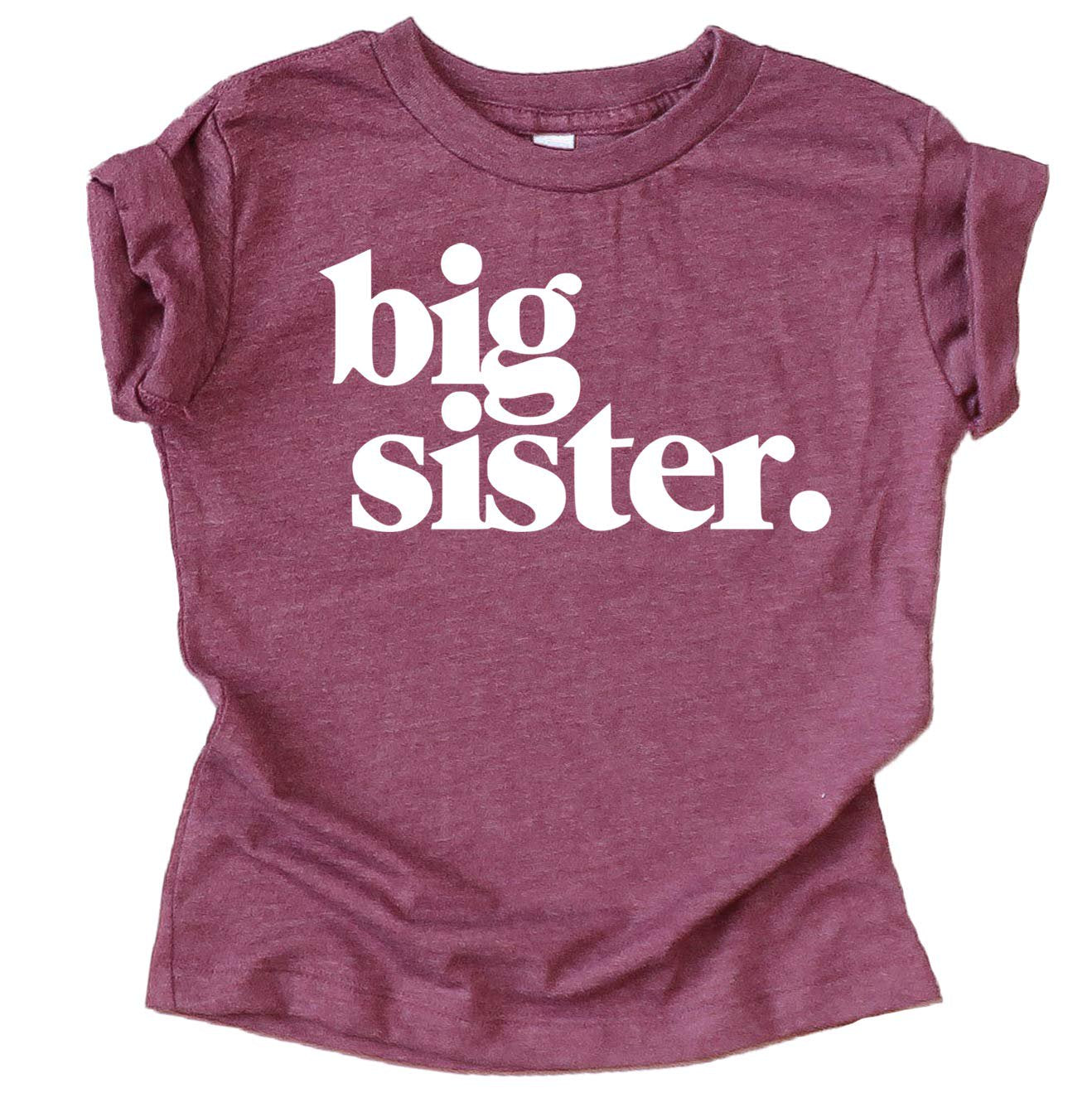 Size chart and fit guide for youth Big Sister announcement shirt