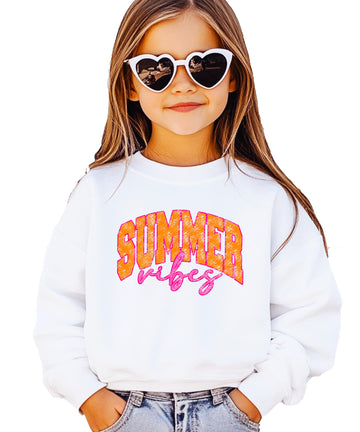 Summer Vibes Sweatshirt for Women, Teens, & Girls Girly Orange and Pink Summer Pullover