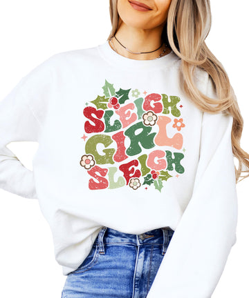 Sleigh Girl Sleigh Sweatshirt for Women Teens and Girls Funny Christmas Pullover White Sweatshirt Youth Large