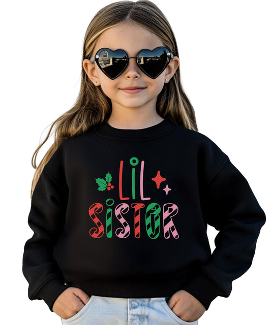 Lil Sister Candy Cane Stripes Sweatshirt for Kids Christmas Sibling Sweater for Girls