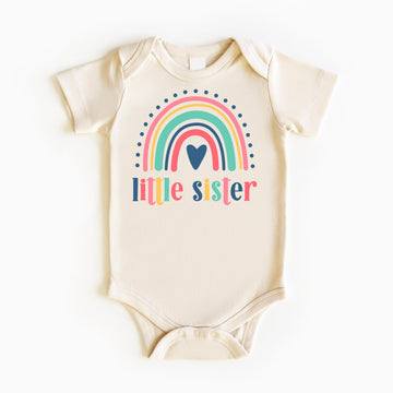 Little Sister Heart Rainbow Shirts and Bodysuits for Sibling Reveal Baby Announcement
