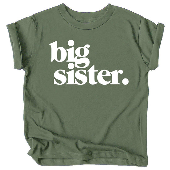 Youth girl wearing purple Big Sister pregnancy announcement t-shirt